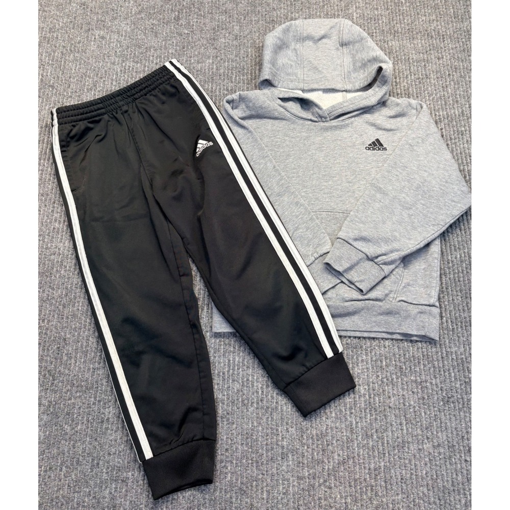 Adidas Kids Hoodie and Track Pants Set Grey Black Size 5 Activewear 2pc Outfit